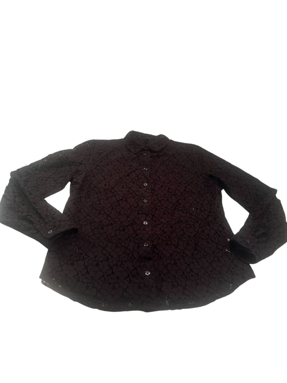 Stile Benetton Floral Lace Button Up Blouse Italy Womens Classic Collar Shirt